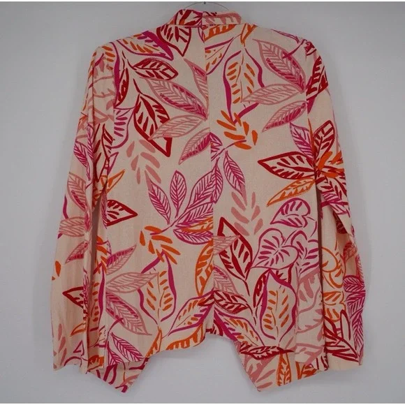 Lulus Blazer Womens Small Linen Blend Floral Leaf Print Open Front Jacket NEW - Picture 10 of 11